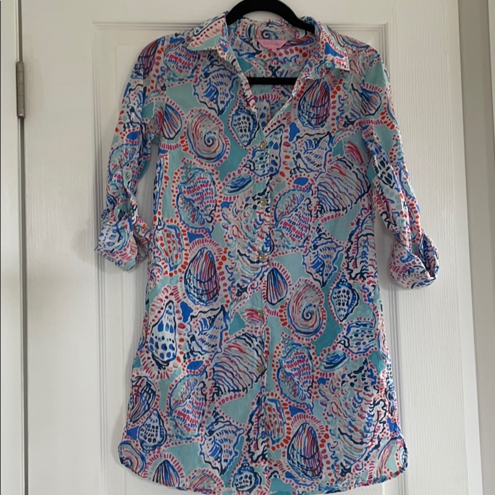 Lilly Pulitzer Shell Print Shirt Dress Coverup XXS